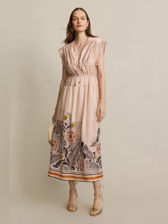 Sabina Musayev Dresses & Skirts - Sleeveless Blush Floral Border Midi Dress